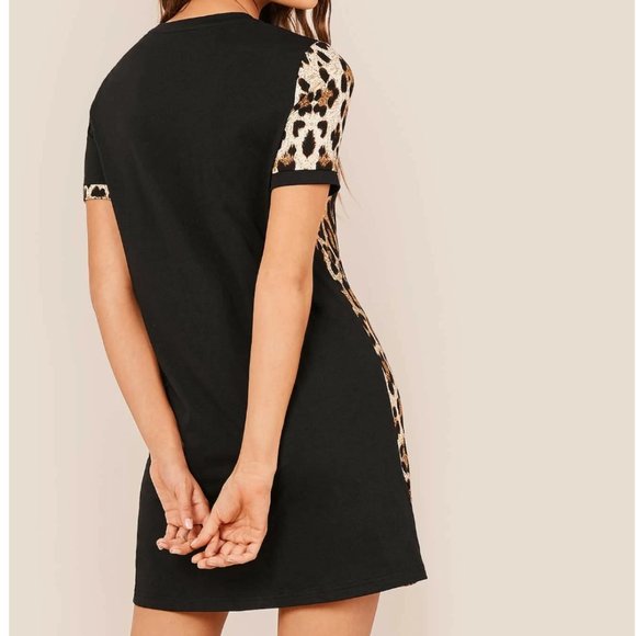 Two Tone Tee Leopard Dress - Picture 4 of 6